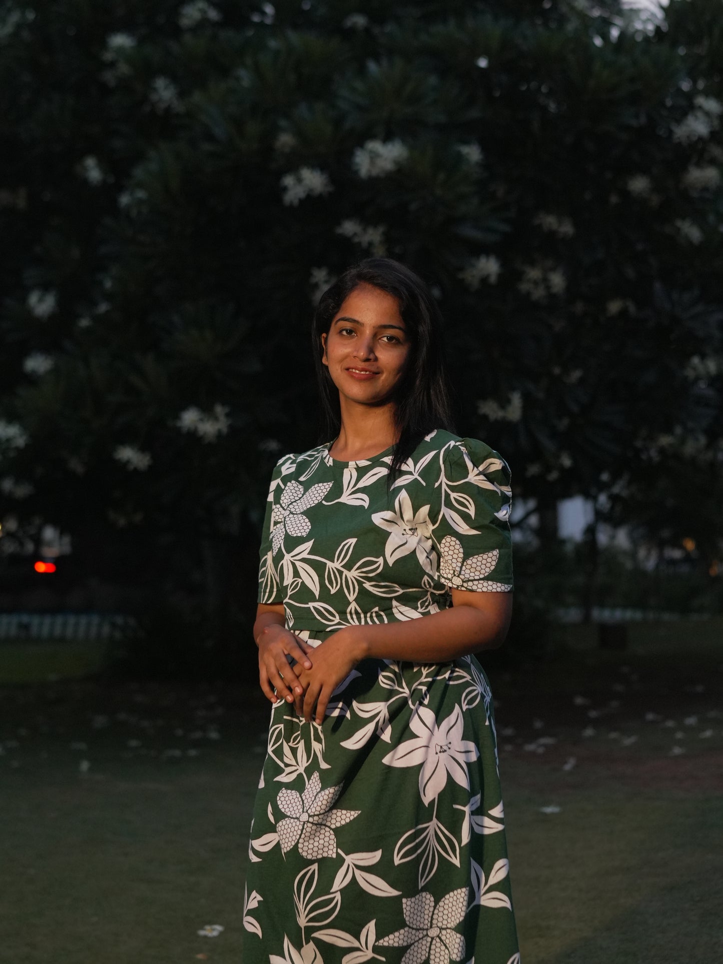 Olive Green Floral Print Maternity Feeding Maxi Dress