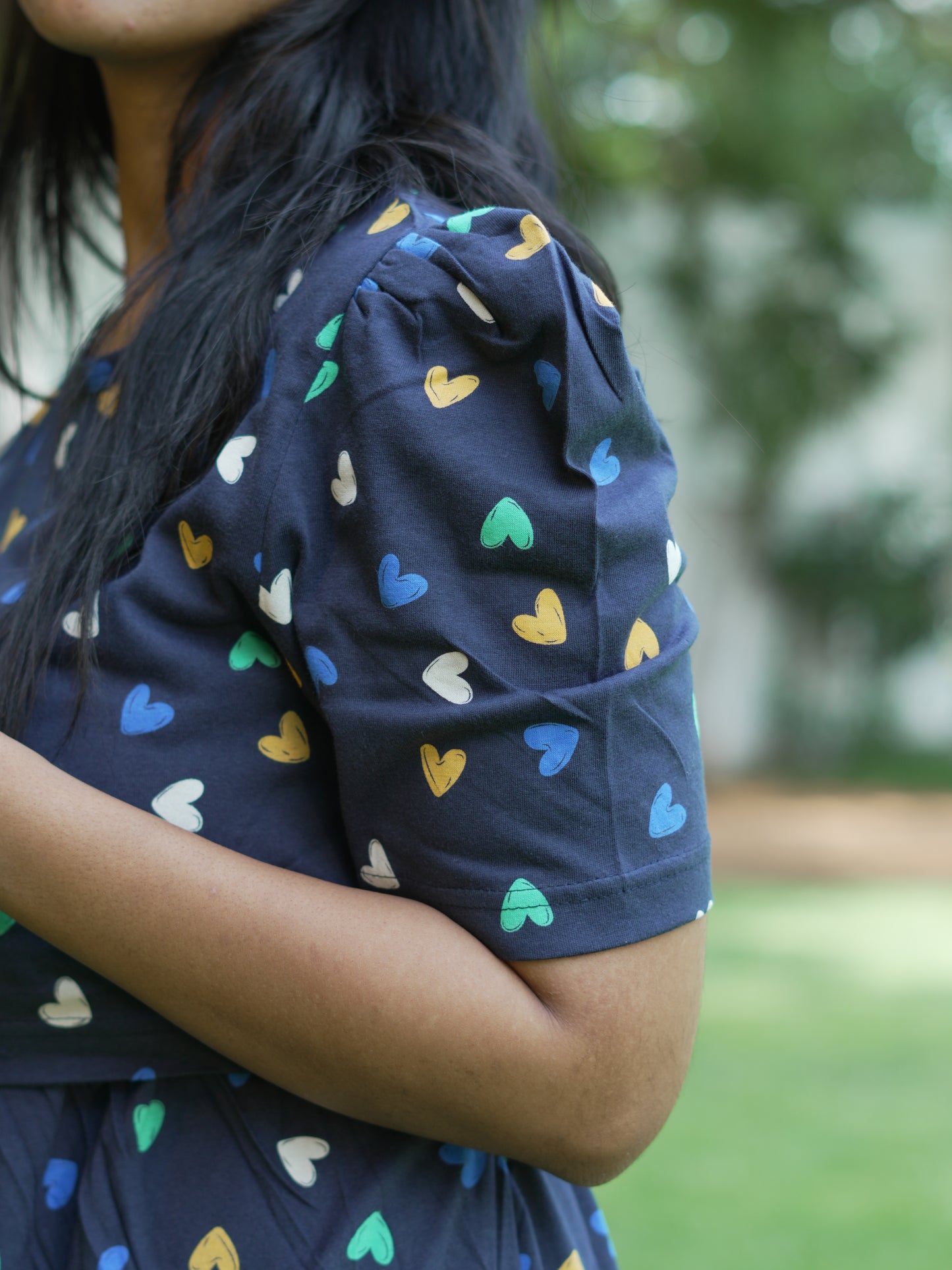 Navy Blue Heart Print Maternity Feeding Maxi Dress