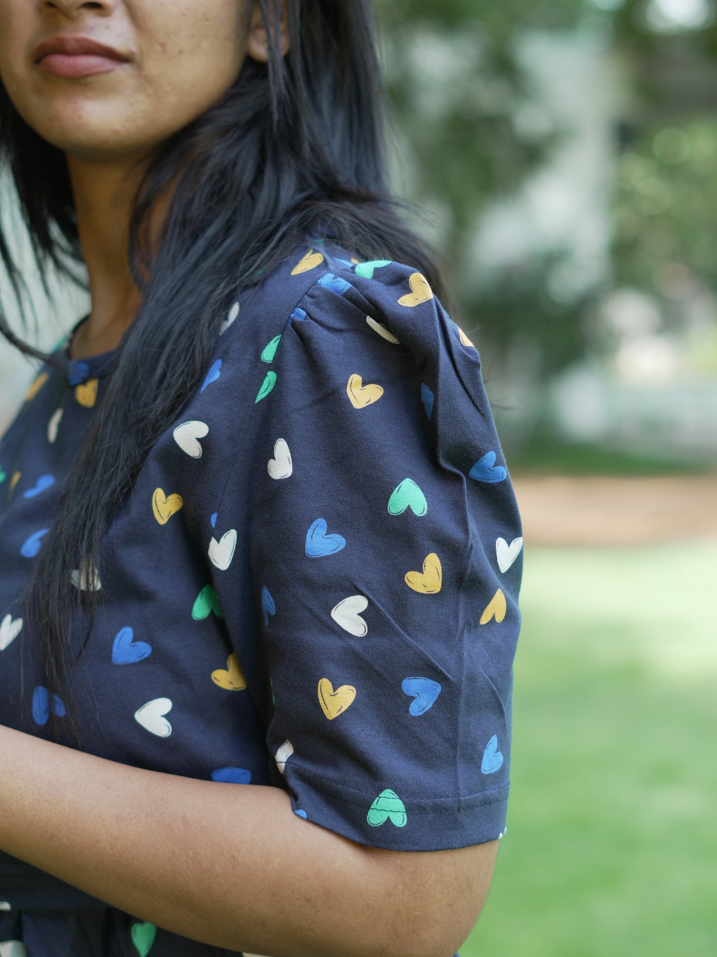 Navy Blue Heart Print Maternity Feeding Maxi Dress