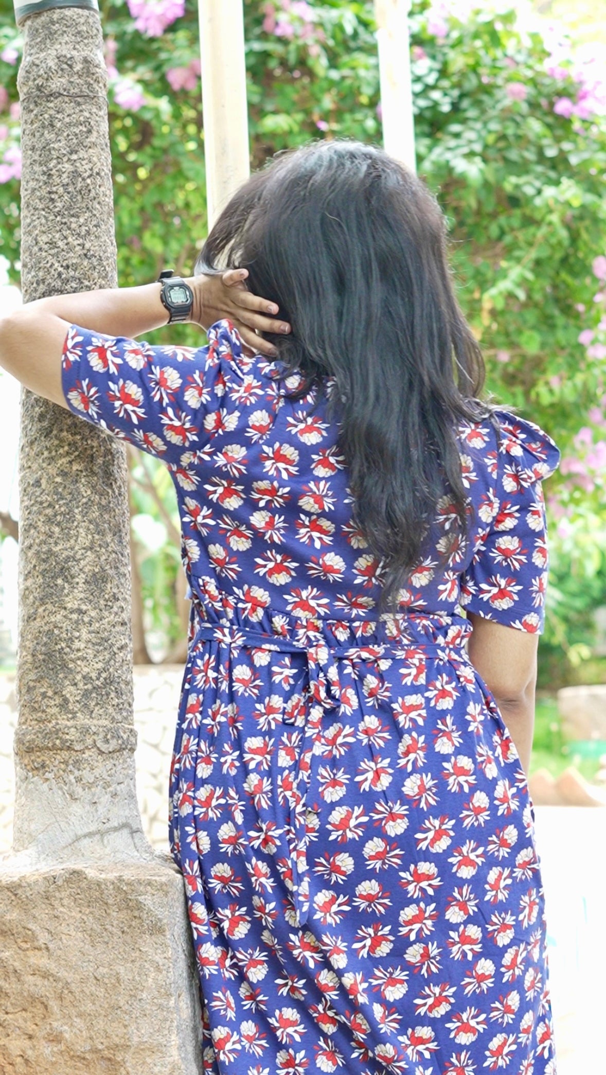 Royal Blue Floral Print Maternity Feeding Maxi Dress