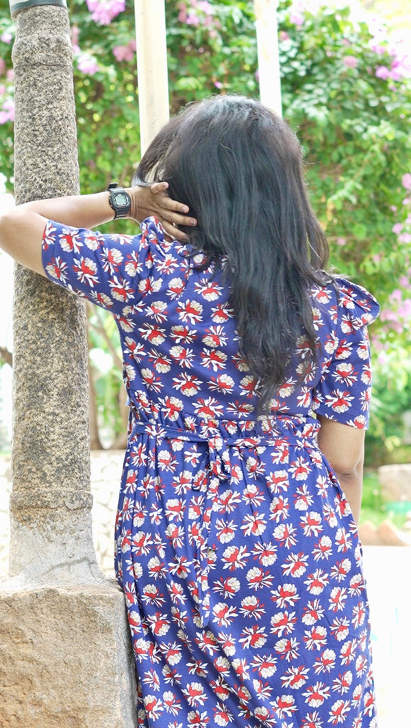 Royal Blue Floral Print Maternity Feeding Maxi Dress