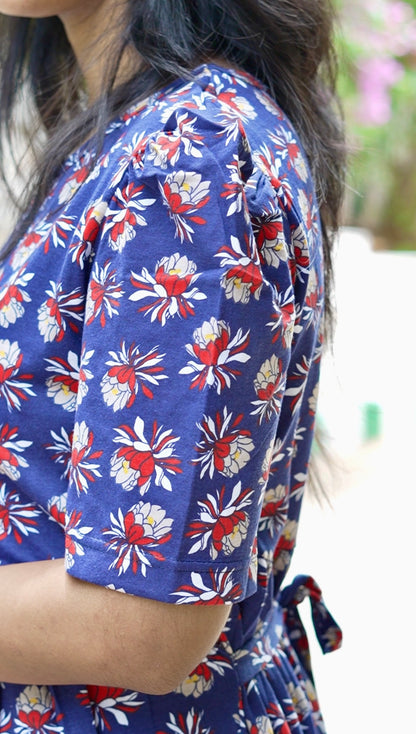 Royal Blue Floral Print Maternity Feeding Maxi Dress
