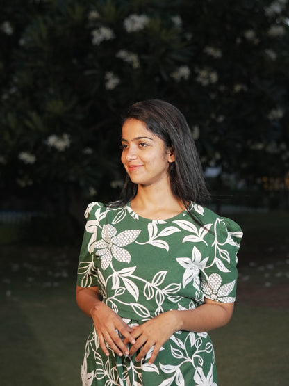 Olive Green Floral Print Maternity Feeding Maxi Dress