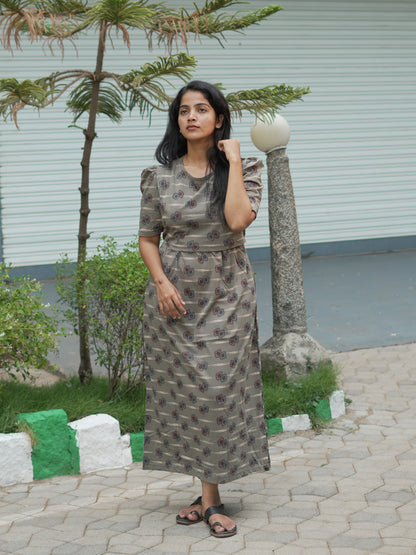 Taupe Geometric Print Maternity Feeding Maxi Dress