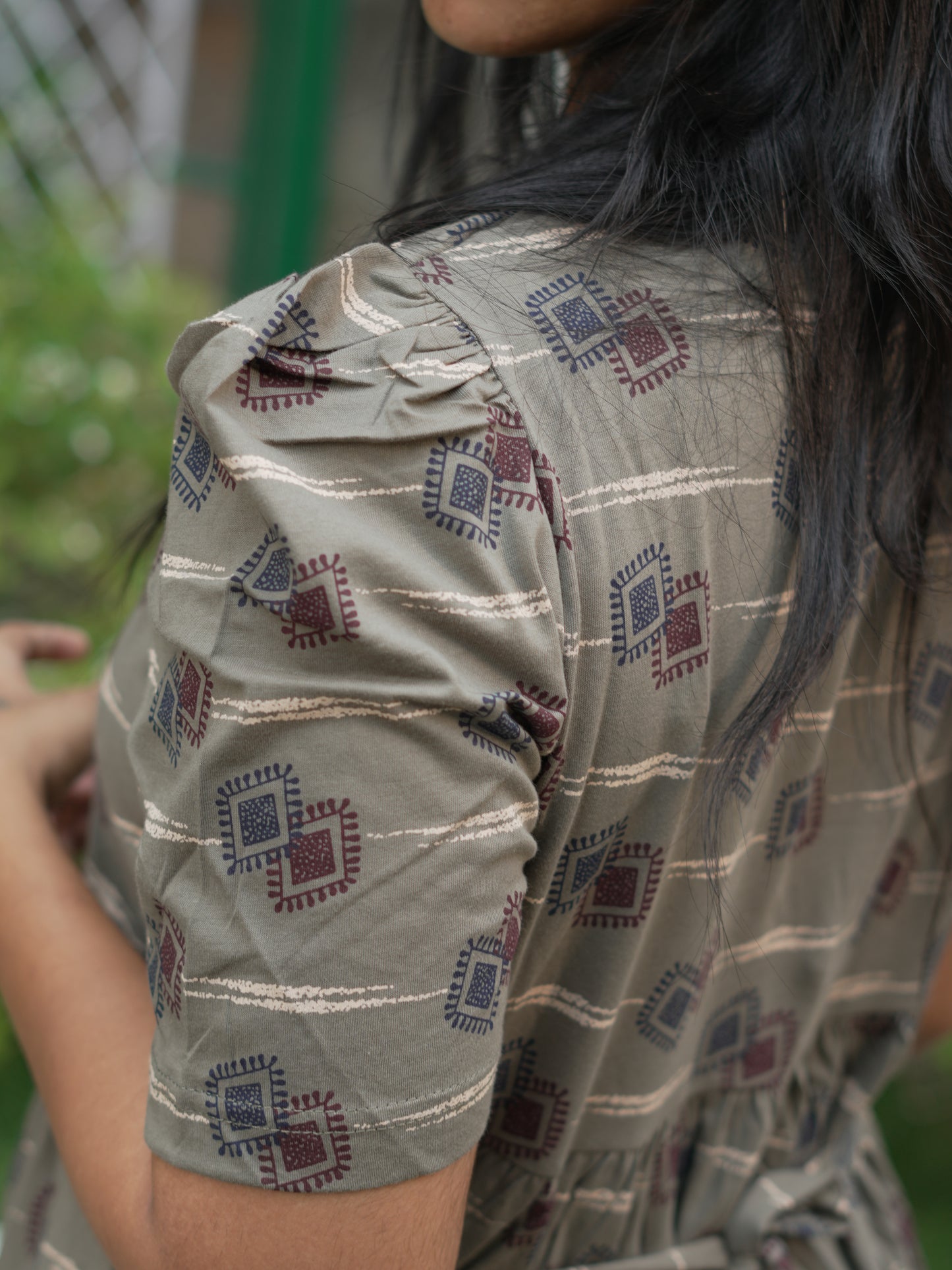 Taupe Geometric Print Maternity Feeding Maxi Dress