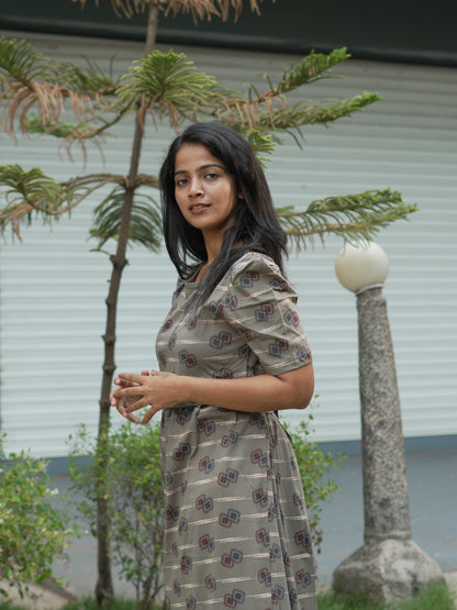 Taupe Geometric Print Maternity Feeding Maxi Dress
