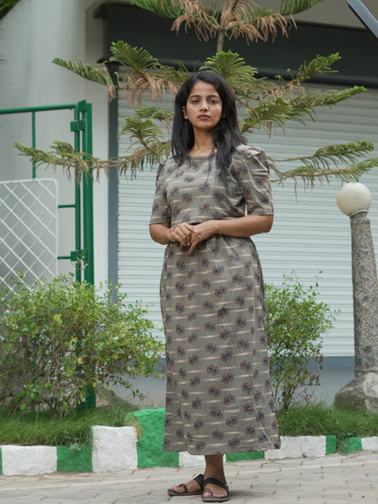 Taupe Geometric Print Maternity Feeding Maxi Dress