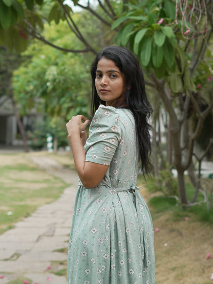 Sage Green Floral Print Maternity Feeding Maxi Dress