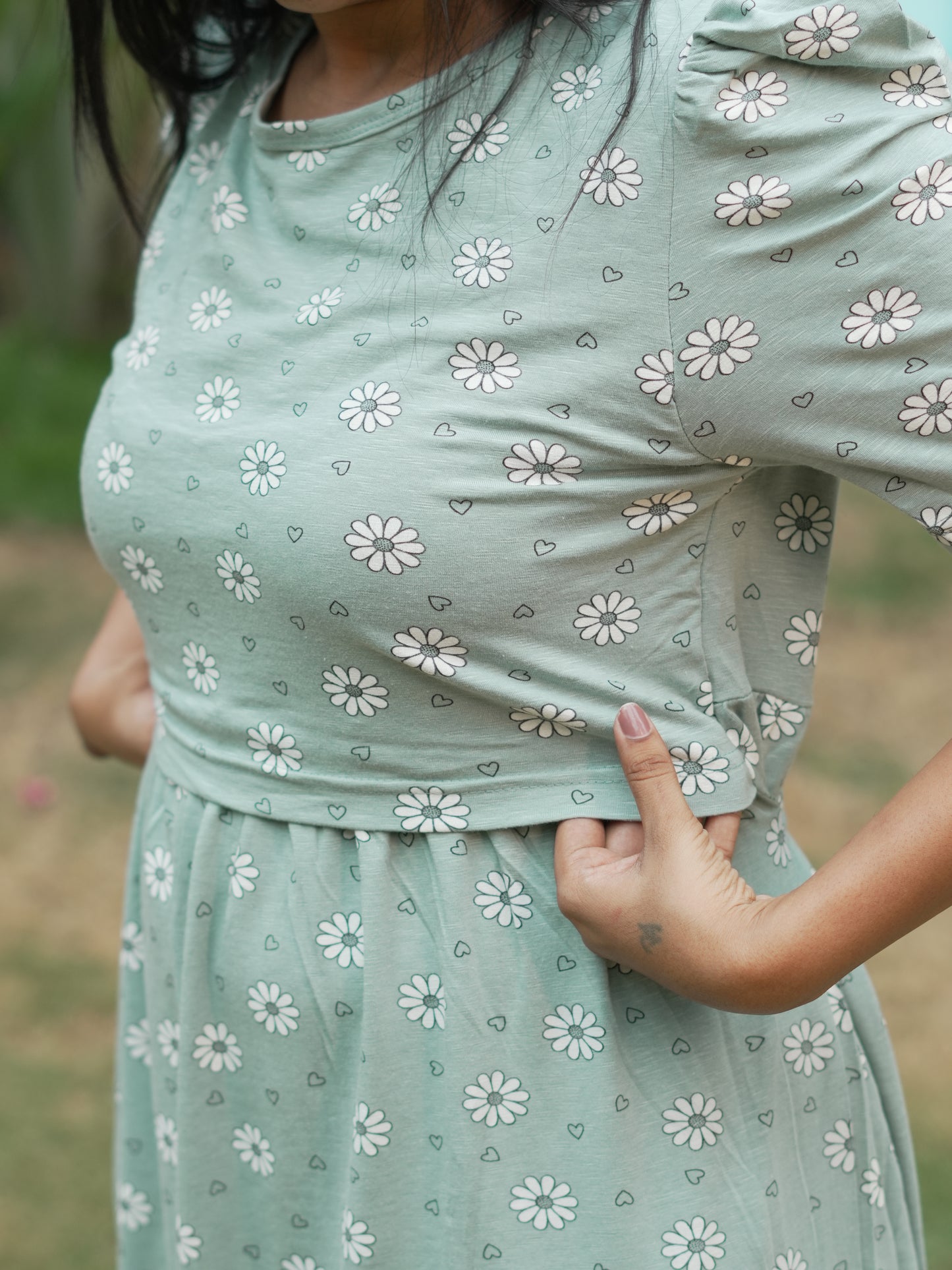 Sage Green Floral Print Maternity Feeding Maxi Dress