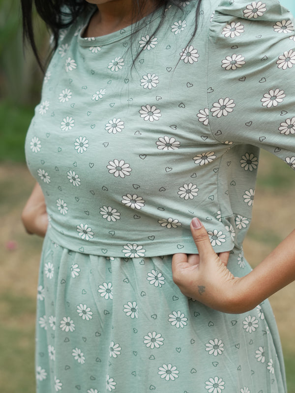 Sage Green Floral Print Maternity Feeding Maxi Dress