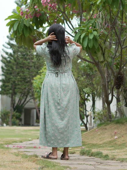 Sage Green Floral Print Maternity Feeding Maxi Dress