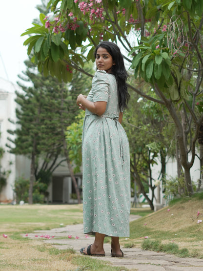 Sage Green Floral Print Maternity Feeding Maxi Dress