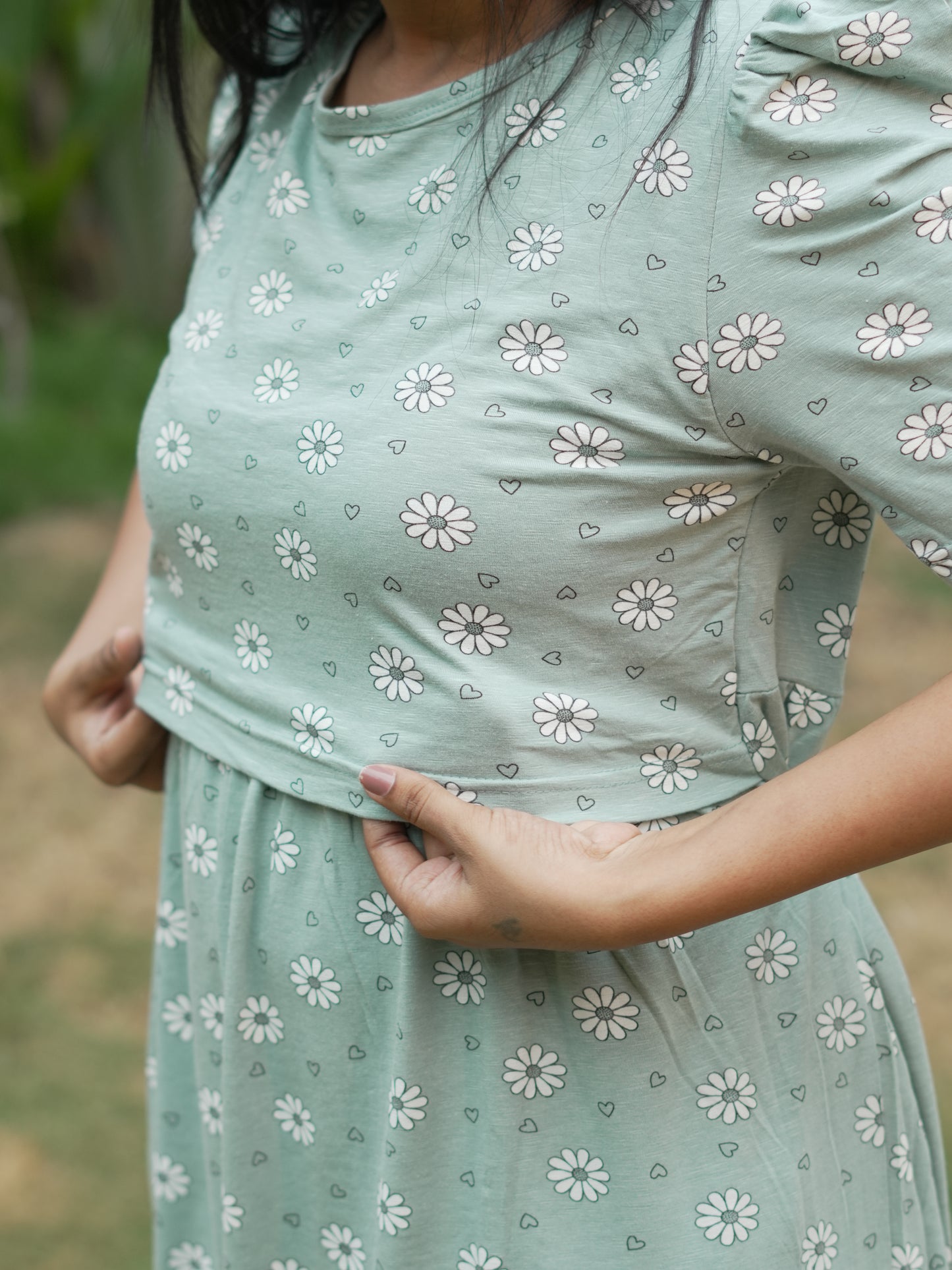Sage Green Floral Print Maternity Feeding Maxi Dress