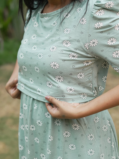 Sage Green Floral Print Maternity Feeding Maxi Dress