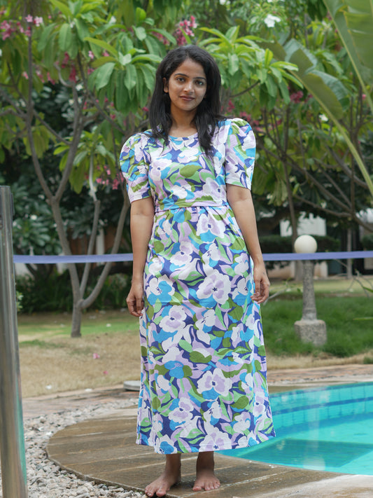 Pastel Floral Print Maternity Feeding Maxi Dress