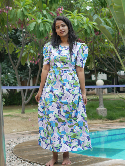 Pastel Floral Print Maternity Feeding Maxi Dress
