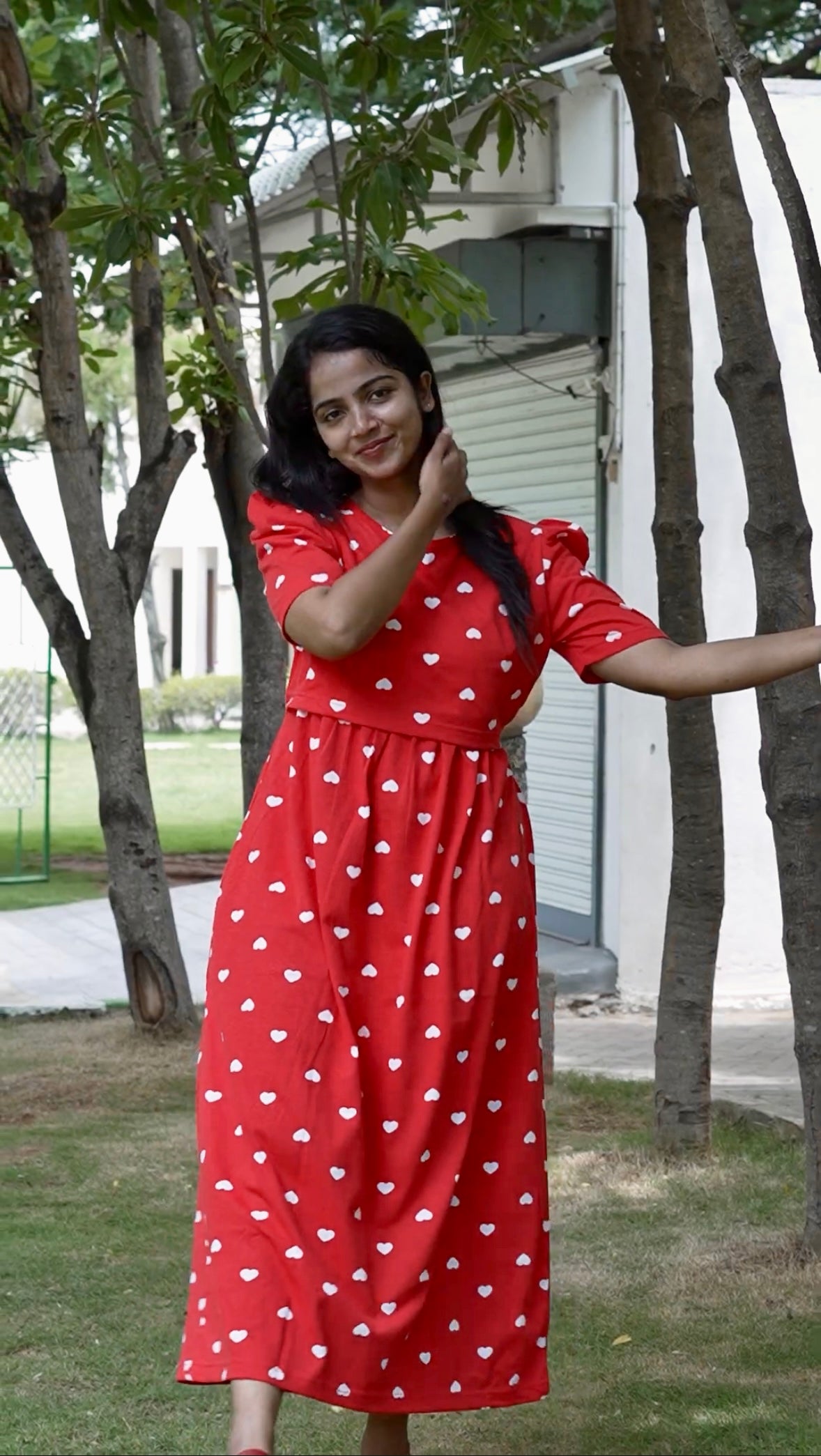 Red Heart Print Maternity Feeding Maxi Dress